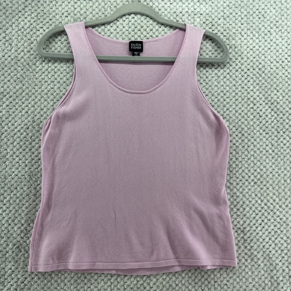 Eileen Fisher Tank Top Womens M Pink Cotton StretchSleeveless Scoop Neck Preppy